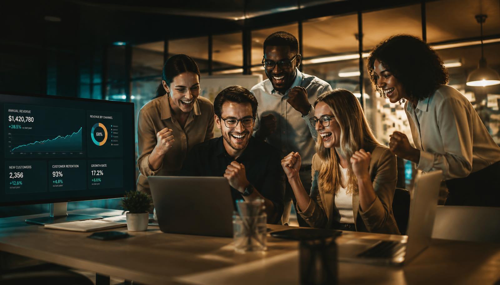 Business team reviewing growth results